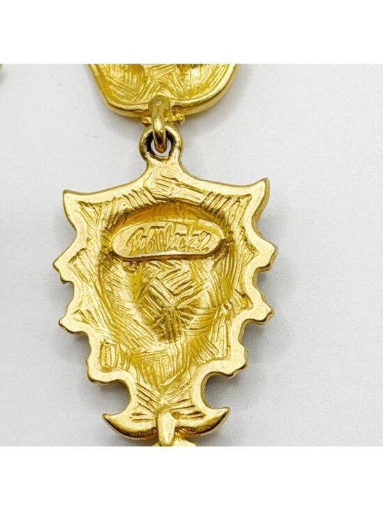 BOB MACKIE Goldtone Black Enamel Fuchsia Crystals Shield Dangle Earrings - Picture 3 of 3